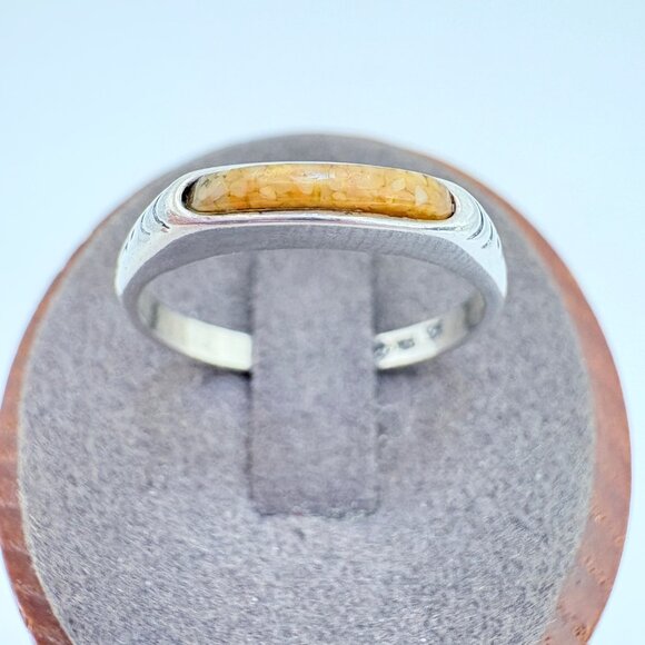 Solid Sterling Silver 925 Spiny Oyster Bezel Set Etched Shoulders Ring Size 9 - Picture 2 of 8